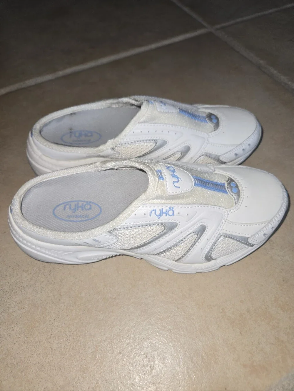Ryka Rocker White & Light Blue Slip-On Sneakers Mules EUC size 5 - Picture 6 of 10